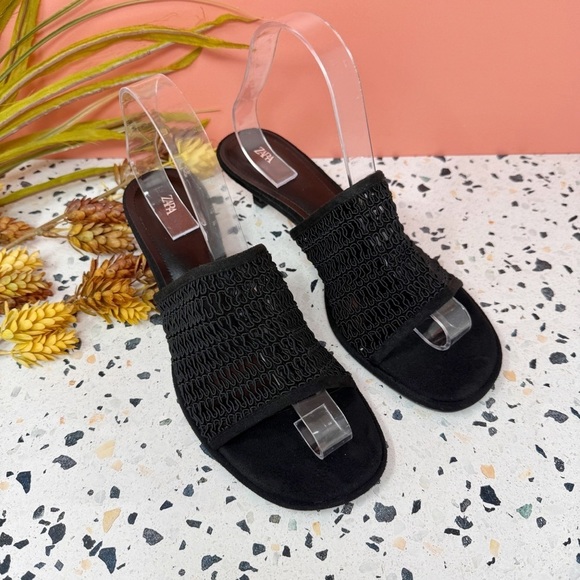 NEW ZARA Braided Black 90s Kitten Heel Women’s Mules Slide Sandals Sz 39 - Picture 1 of 11